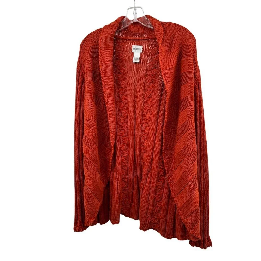 Chico's Womens Knit Cardigan Open Front Burnt Orange Size XL